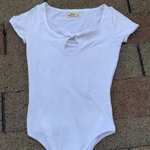 White Hollister Bodysuit with Tie in Front